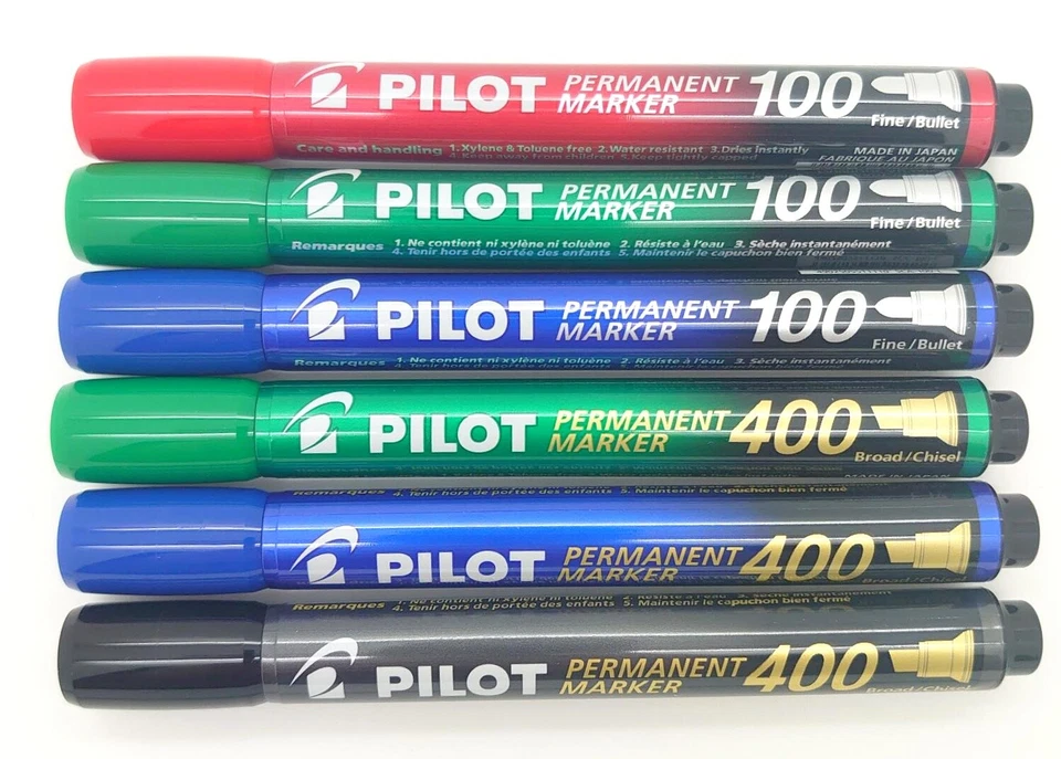 Pilot Permanent Marker Pens - 100 Bullet Fine Tips - 400 Chisel Broad Tips