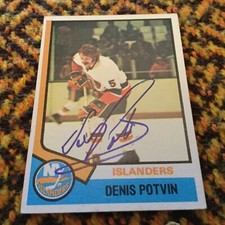 1974-75 Topps Denis Potvin Autographed Hockey Card RC Islanders HOF