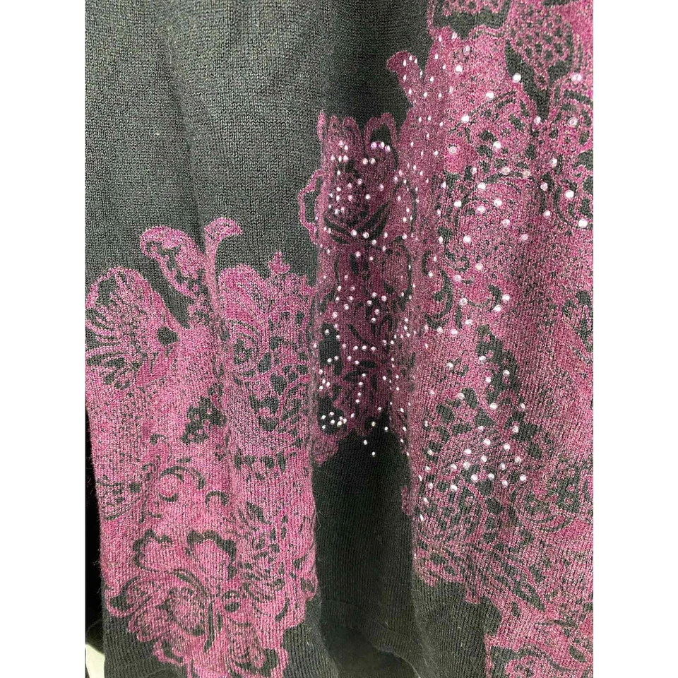 Top túnica One World para mujer talla L negro púrpura floral tejido con lentejuelas cuello cuadrado Foto 2 de 4