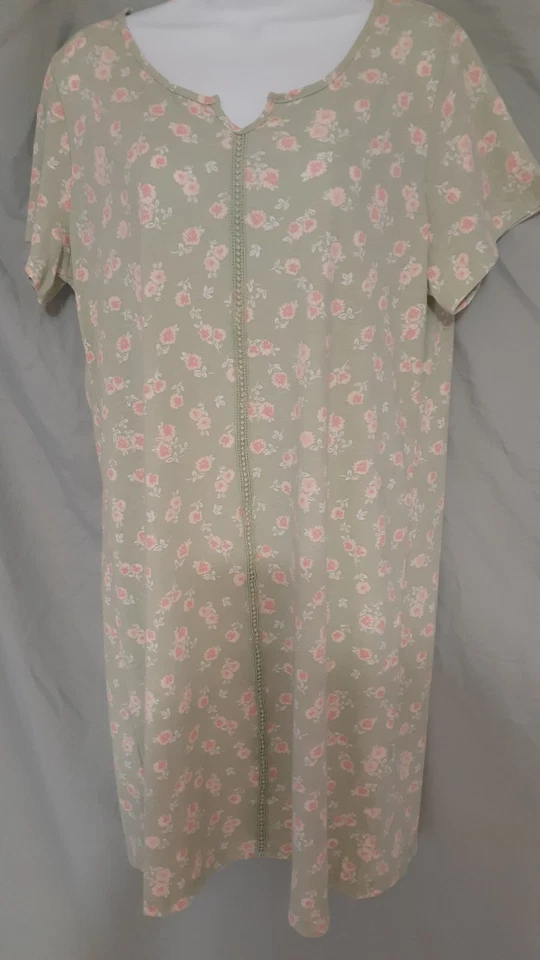 Camisón Charter Club Verde Rosa Manga Rodillera Mediano 40" BUSTO  Foto 2 de 4