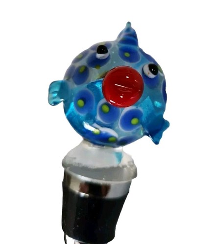 Tapón de botella de vino de pescado azul de vidrio soplado a mano ~ náutico - Imagen 8 de 14