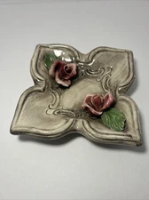 Vintage Capodimonte Italy Rose Dish Jewelry  Tray Ashtray