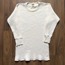 Vintage 70s 80s White Waffle Knit Hanes Thermal Mens Large Long Sleeve Cotton