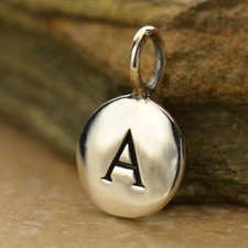 925 Sterling Silver Letter Disk Round Charm Initial Alphabet Pendant - Free Ship