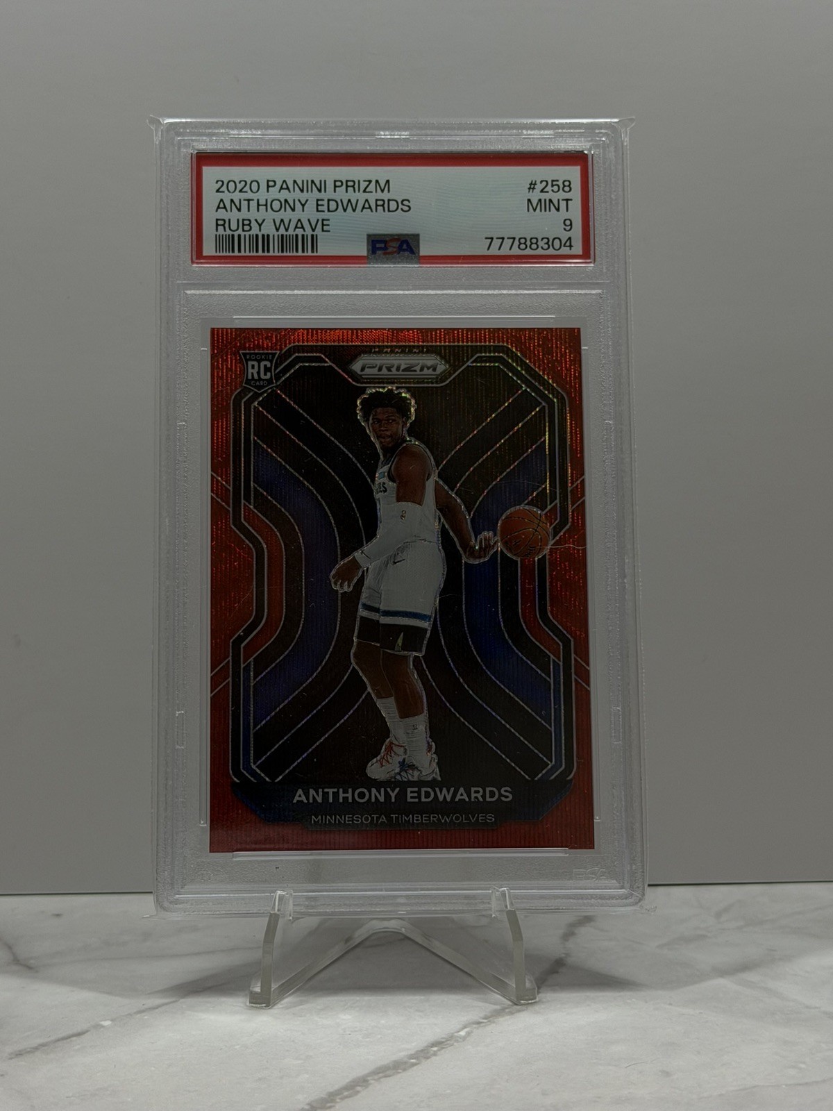 Anthony Edwards 2020 Panini Prizm #258 Red Wave Prizm PSA 9 (RC) Timberwolves