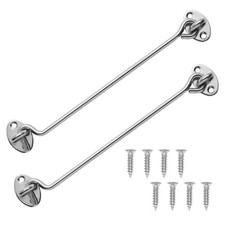 2 Pack 12 Inch Gate Hook and Eye Latch Heavy Duty Privacy Cabin Barn Silver