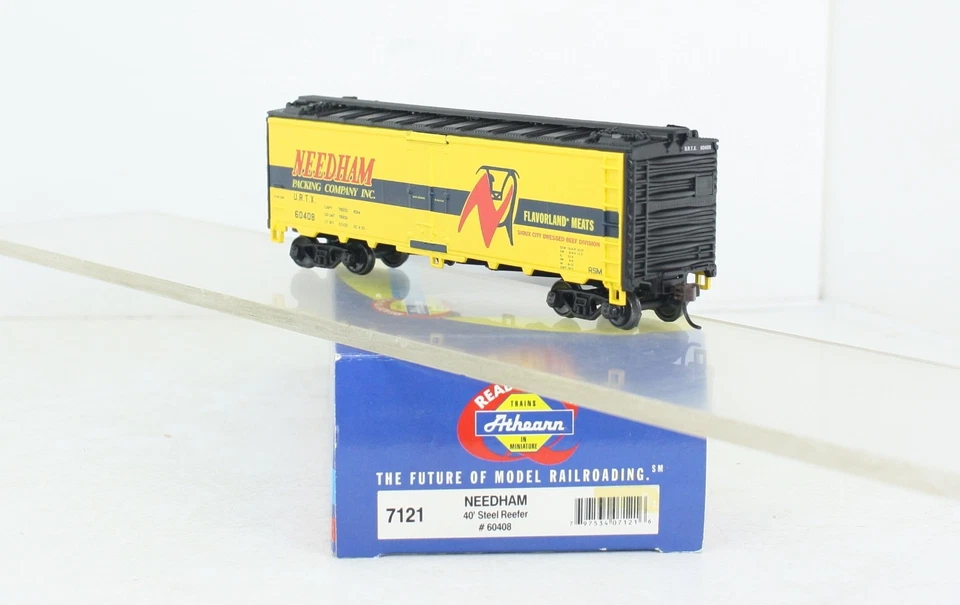 HO Athearn 7121 Needham Packing 40’ Steel Reefer URTX 60408 Yellow - Image 4 of 4