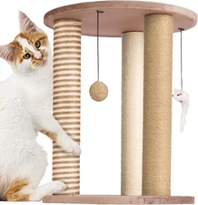 19" Cat Scratching Post 3 Scratcher Posts with Carpeted Base Play Area and Perch
