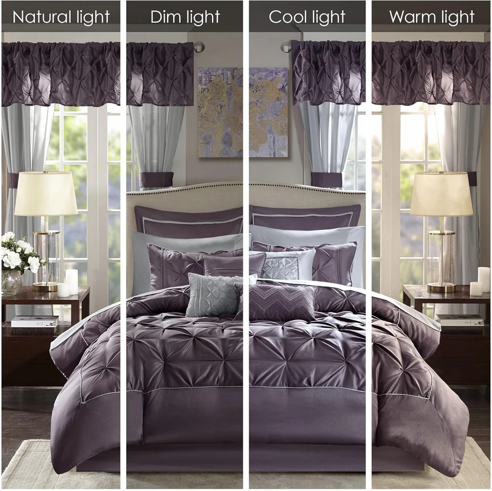 Elegant Modern Comforter Set - 24 Pieces Cal King with Matching Curtains in Plum - Image 4 of 4