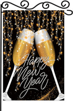 Cheers to New Year Garden Flag,Black and Gold Happy New Year 2026 Party Supplies