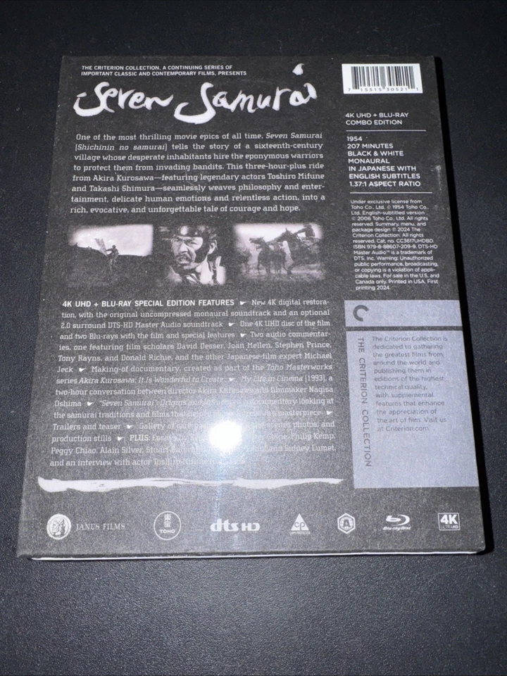 Seven Samurai (3-Disc 4K/Blu-ray, 2024, Box Set CRITERION)New/Sealed,Ships FREE! - Image 2 of 4