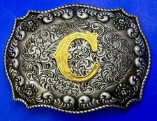 Initial Letter C Two Tone Western Monogram Cowboys Cowgirls WMG Belt Buckle