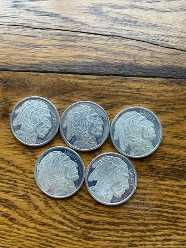 1 oz buffalo silver rounds, lot of 5
