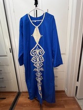 Handmade Royal Blue Embroidered Kaftan Dress Women  s XL Long Sleeve