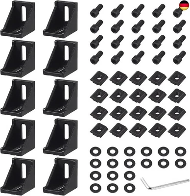 10x EYPINS Befestigungsmaterial Winkel Schwarz, Aluprofil 30x30 Nut 8