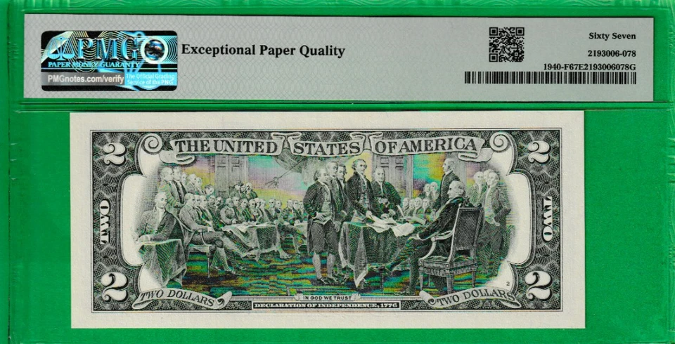 $2  TWO DOLLAR Federal Reserve note LADDER Serial Numbers 1-2-3-4-5-6-7-9 PMG 67 - Image 3 of 3