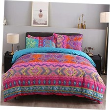 Bohemian Duvet Cover Set Lightweight Microfiber Bedding Set Boho Queen Red