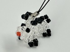 Handmade Bead Black  White Puppy Dog Phone Charm Pendant Keychain Keyring Fob