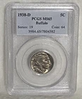 1938-D  Buffalo Nickel  5 Cents Coin Brilliant PCGS MS 65 Old Holder