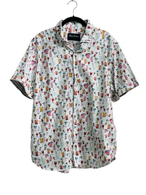Robert Graham Mens Button Down Shirt Short Sleeve Beer Cocktail Drinks Size XL