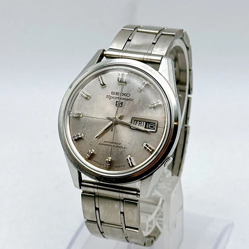 Vintage SEIKO Sportsmatic 5 Automatic Day Date 21 Jewels 6619 Silver Dial Japan