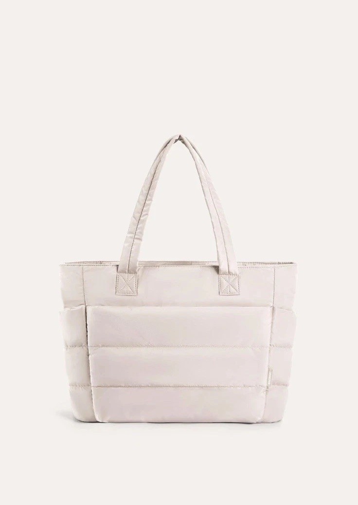 Puffy Quilted Tote 20L~15.6" Laptop Work travel Bag Creamy B