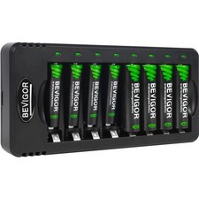 Rechargeable AA and AAA Batteries with 8 Bay Smart Charger, 4 Pack AA 2800mAh...