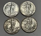 1942 D BU, 1944 D BU, 1943 S BU AND 1945 D BU WALKING LIBERTY HALF DOLLAR