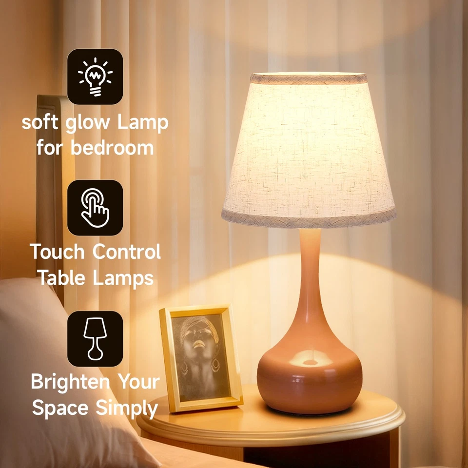 17'' Pink Table Lamps Set of 2 Touch 3-Way Dimmable Living Room Bedroom Bedside - Image 3 of 4