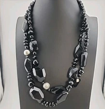 Cato 1946 Chunky Double Stranded Black Acrylic 20" Necklace