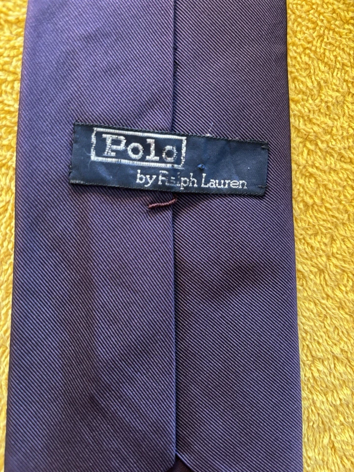 Polo Ralph Solid Purple Silk/Cotton Mogador Tie 3 3/8 x 56 Handmade in USA - Image 2 of 4