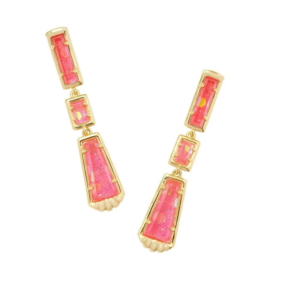 Kendra Scott Serena Linear Earrings 3 Tier Drop Dangle 14k Over Brass Pink Bling - Image 4 of 4