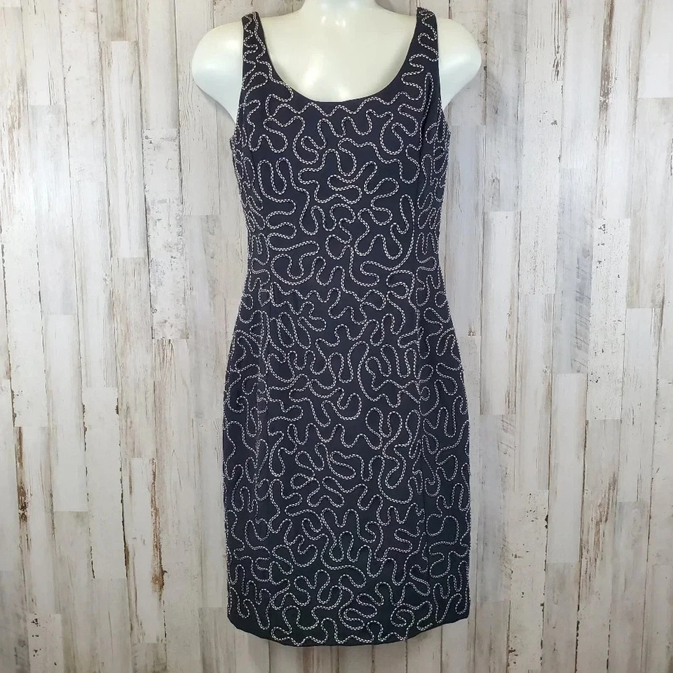 Gillian Womens Dress 4 Black White Bodycon Scoop Back Rope Embroidered W16 - Photo 1/1