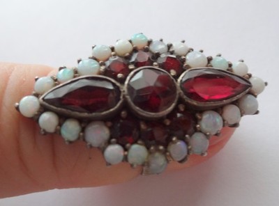 Viktorianischer 835 Böhmischer Silber Ring Opal Rosenschliff Granat Handarbeit Gr. 6,5
