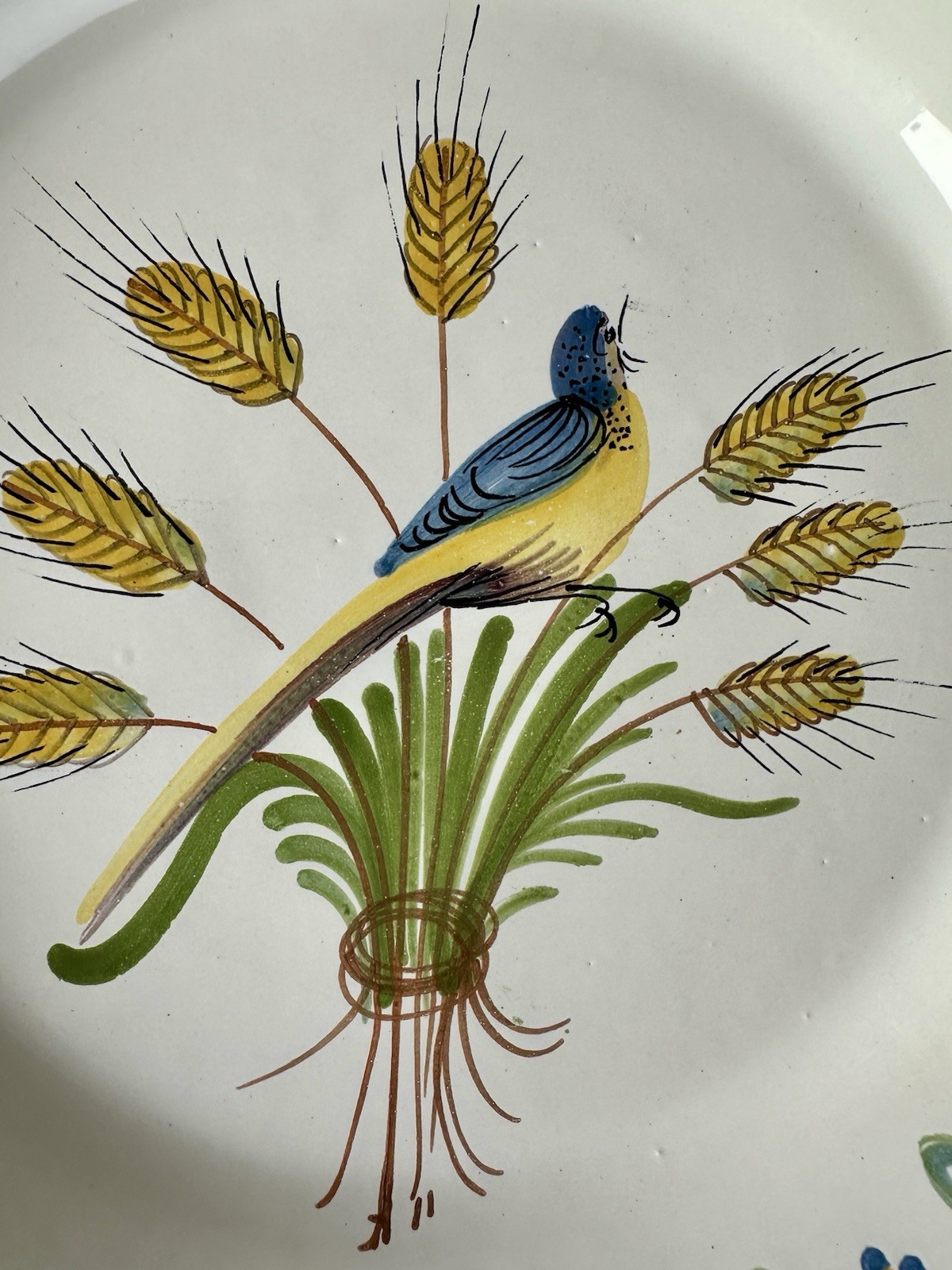 Vtg Pierre Deux French Country Faience Blue Bird / Sheaves Of Wheat Plate Signed