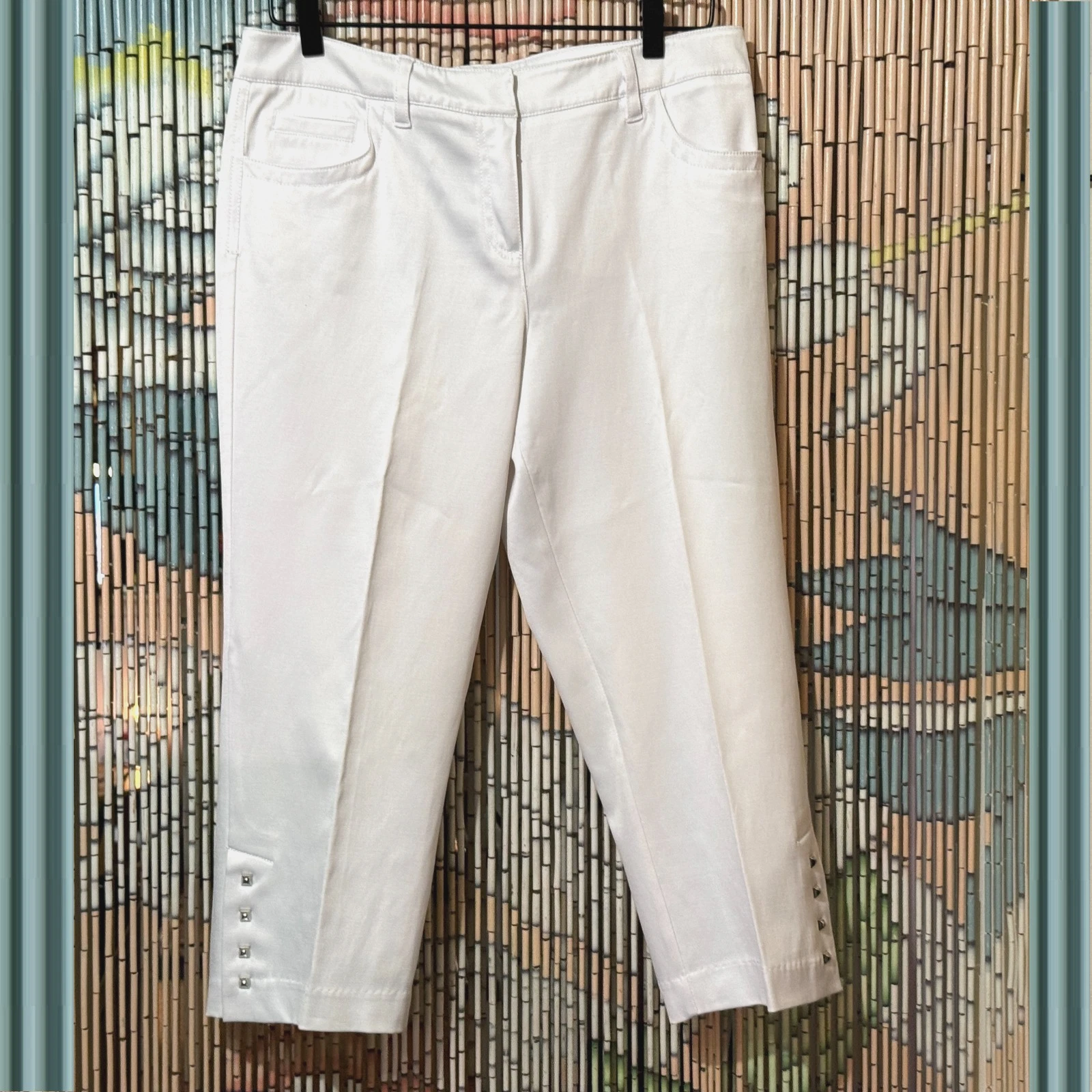 ZAC & RACHEL Stretch Twill Capri Pant with Ankle Studs, White, 10