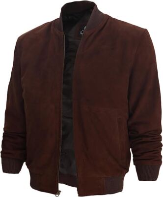 Herren 100% Echt Wildleder Weiche Jacke B2 Bomber Flieger Dunkelbraun Jacke R...