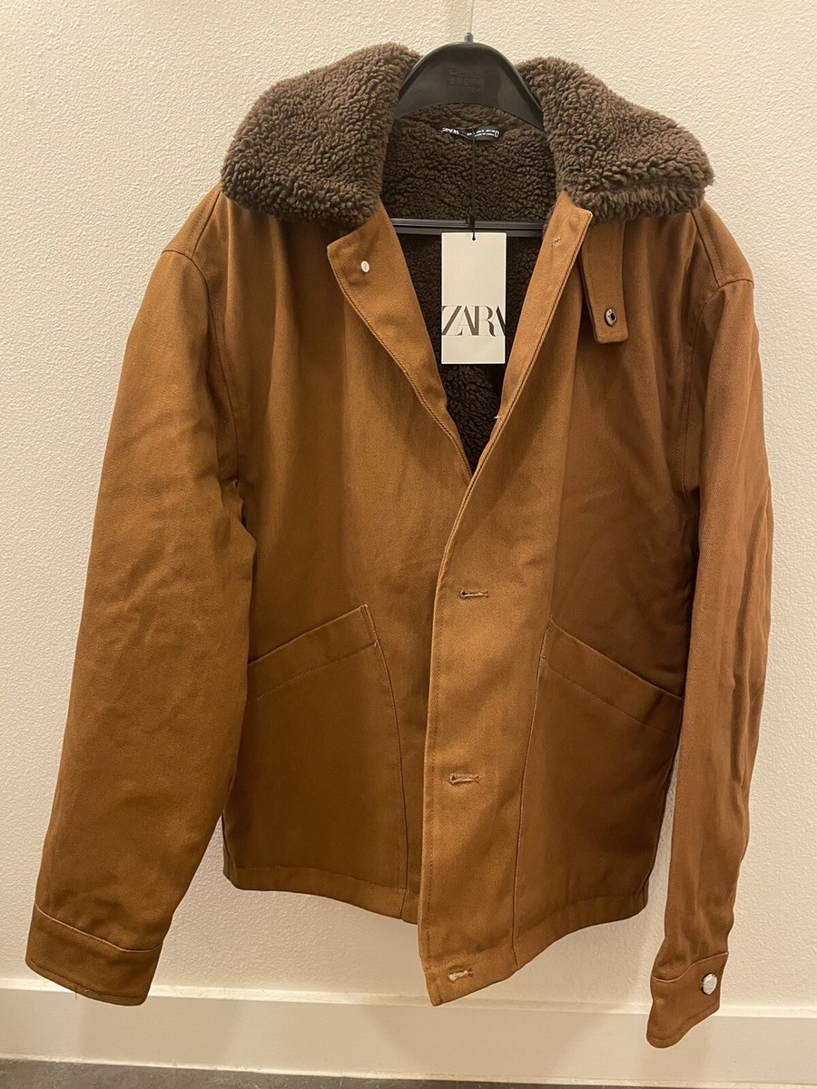 Zara Men's Winter Brown Sherpa Jacket Button Medium Size | eBay