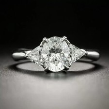 1.30CT White Oval Cut Simulated Diamond Three Stone Wedding Ring In 925 Silver