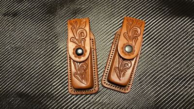 HAND TOOLED 2X DOUBLE STACK LEATHER MAG POUCHES