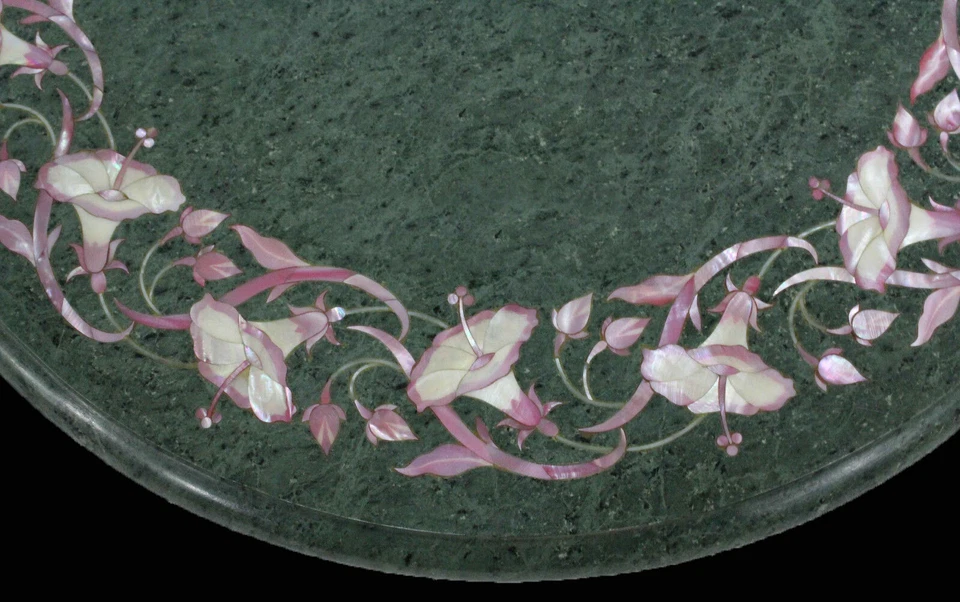 18" Marble side Table Top Floral semi precious stones Inlay art Home decor - Image 2 of 2