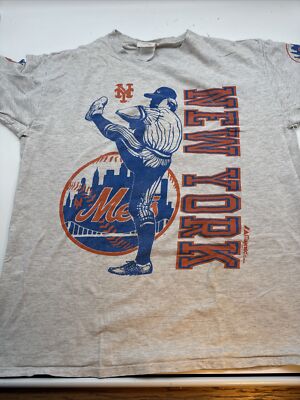 Vintage 80s Majestic Y2K MLB New York Mets Grey T Shirt Size XL - Rar