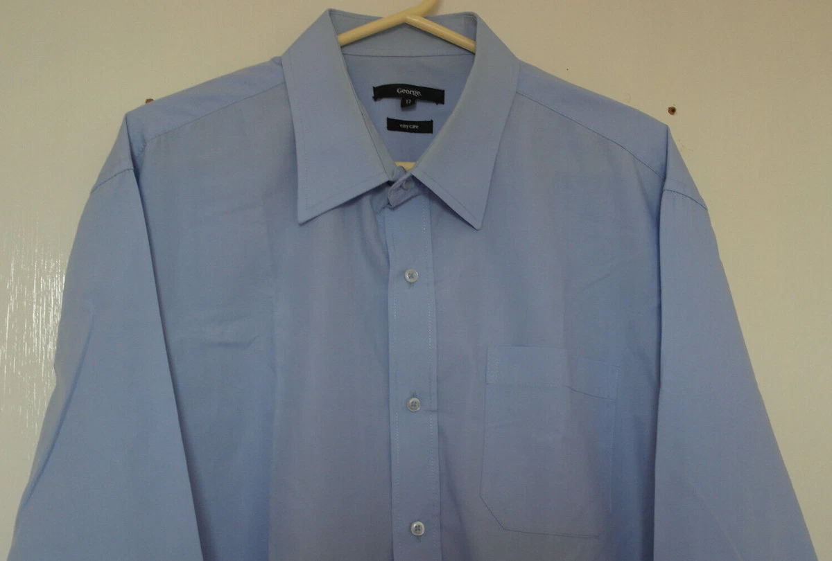 GEORGE MENS BLUE LONG SLEEVE BUTTON UP FORMAL SHIRT SIZE 17u0026#034;/43  (MS244) | eBay