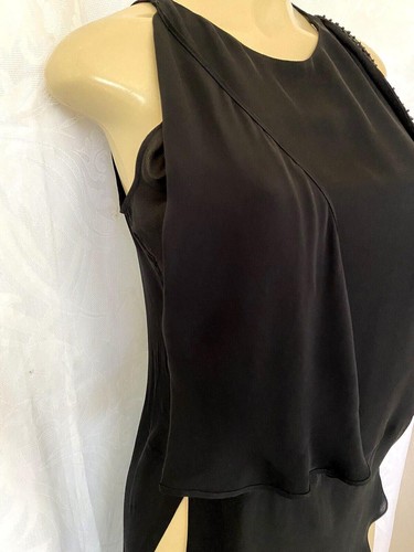 Halston Heritage Silk Asymmetrical Drape Top Tied On Side Black Crew Neck 2 - Picture 5 of 9