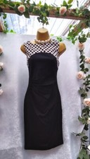 Coast Size 10 Black Pencil Below Knee Midi Polka Dot Detail Work Office Dress