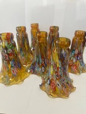 VINTAGE MURANO STYLE GLASS AMBER MILLEFIORI 6 INCH LILY LAMP SHADE