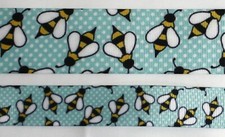 Honey Bees Aqua blue White dots Grosgrain ribbon by the yard 5/8" 7/8" 1.5"