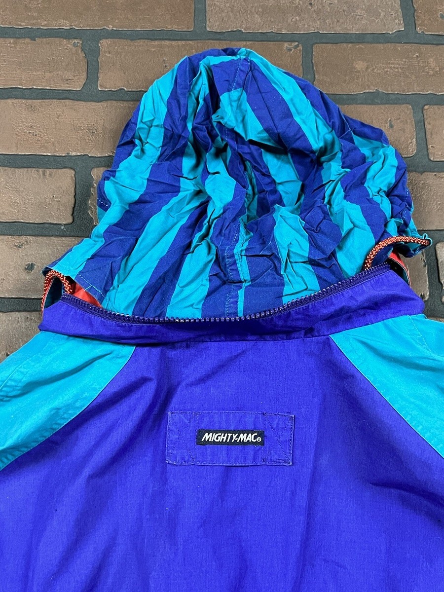 Vintage Mighty-Mac Jacket W/ Hood Colorblock Red/Teal/Purple 80s