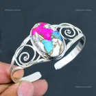 Oval Cotton Candy Turquoise Gemstone 925 Sterling Silver Mother Bangle Jewelry