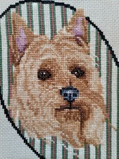 Vintage Retro 16 x 13 Wood Framed Needlepoint of a Terrier Dog